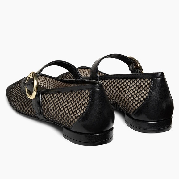 Stuart Weitzman Womens Arabella Black Mesh Flats MaryJane Gold Buckle Strap 11.5 - Picture 3 of 16